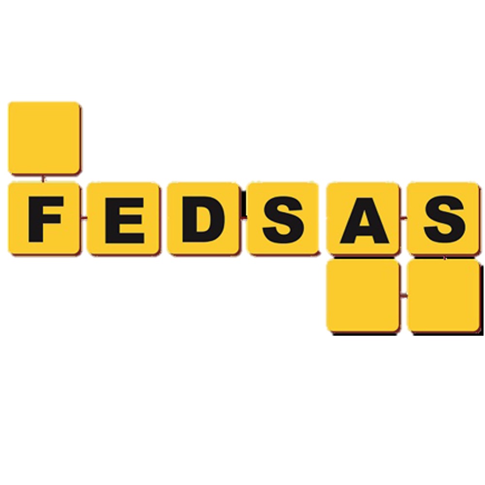 Logo made of yellow square tiles spelling 'FEDSAS'